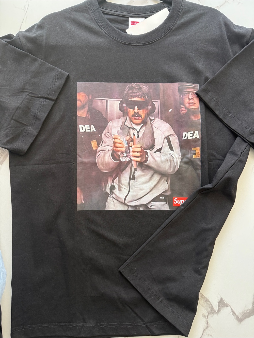 Supreme Black Long-Sleeve Tee with Color Photo Graphic size L